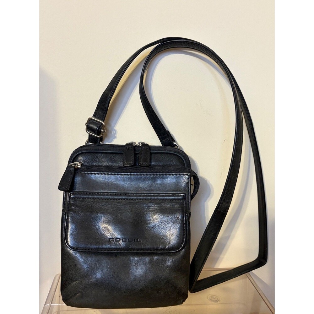 Vintage Fossil Black Leather Crossbody Travel Purse Shoulder Bag - Picture 2 of 14